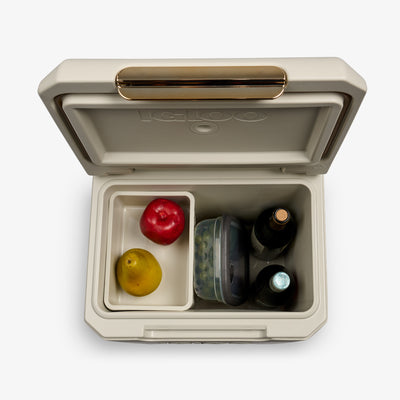 Interior View | Tag Along Too Spinner Cooler::Luxe Linen::Snack basket & drink tub