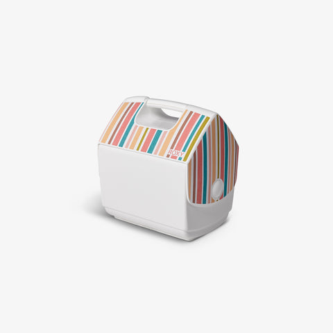 Angle View | Roxy Aloha Stripe Playmate Pal 7 Qt Cooler::::Trademarked tent-top design