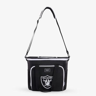 Strap View | Las Vegas Raiders Tailgate Tote::::Adjustable, padded shoulder strap