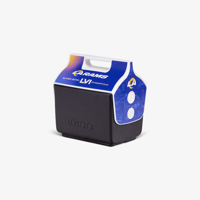 Angle View | Super Bowl LVI Champions Los Angeles Rams Little Playmate 7 Qt Cooler::::Original side-push button