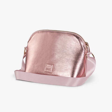 Angle View | Hello Kitty® Luxe Crossbody Cooler Bag::::Metallic faux-leather exterior