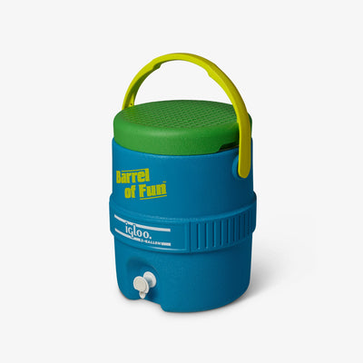 Angle View | Barrel of Fun 2 Gallon Jug::Fiesta Blue