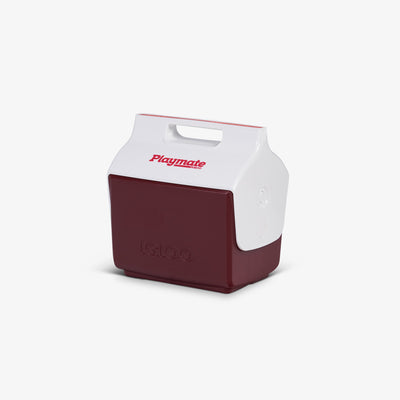 Angle View | Little Playmate 7 Qt Cooler::Maroon/Bold Magenta::Trademarked tent-top design
