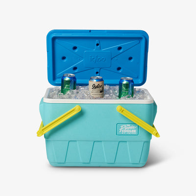 Lid Open View | Retro Limited Edition Picnic Basket 25 Qt Cooler::Aquamarine::THERMECOOL™ Insulation