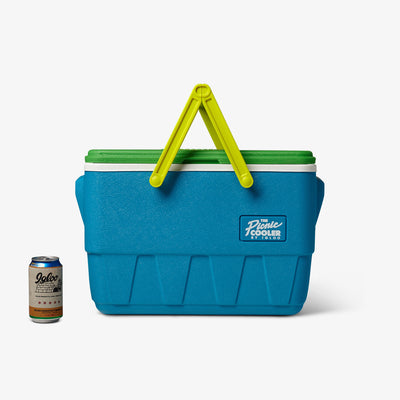 Size View | Retro Limited Edition Picnic Basket 25 Qt Cooler::Fiesta Blue::Holds up to 36 cans