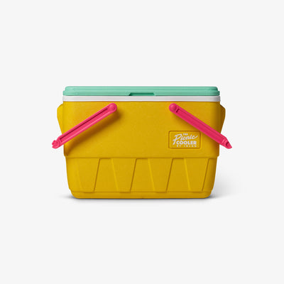 Handles Down View | Retro Limited Edition Picnic Basket 25 Qt Cooler::Yellow