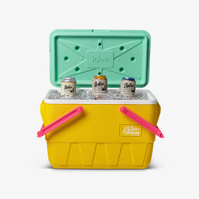 Open View | Retro Limited Edition Picnic Basket 25 Qt Cooler::Yellow::THERMECOOL™ Insulation