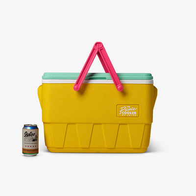 Size View | Retro Limited Edition Picnic Basket 25 Qt Cooler::Yellow::Holds up to 36 cans