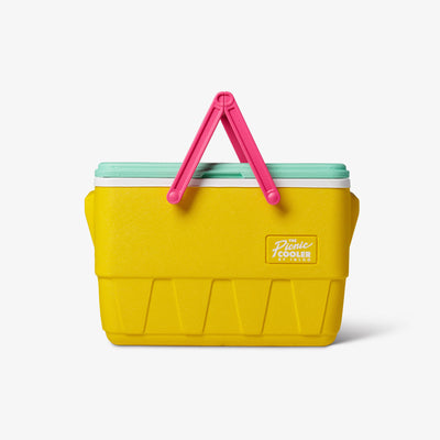 Front View | Retro Limited Edition Picnic Basket 25 Qt Cooler::Yellow