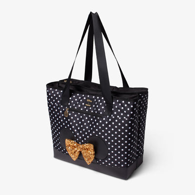 Angle View | Minnie Mouse Dual Compartment Tote::::Front zip pocket