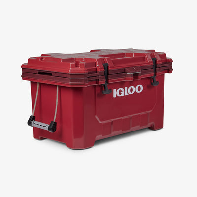 Angle View | IMX 70 Qt Cooler::Bedrock Red::Rubberized T-latches