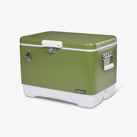 Angle View | Legacy Stainless Steel 54 Qt Cooler::Avocado::Secure & easy to carry