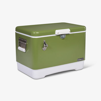 Angle View | Legacy Stainless Steel 54 Qt Cooler::Avocado::Built-in bottle opener