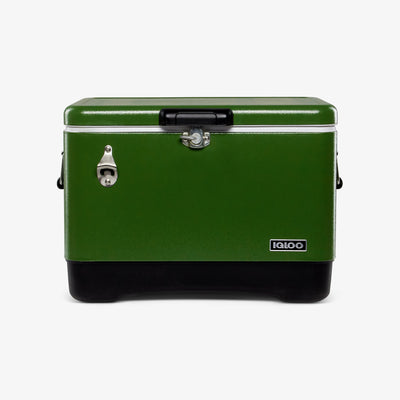 Front View | Legacy Stainless Steel 54 Qt Cooler::Green::Durable Steel Exterior