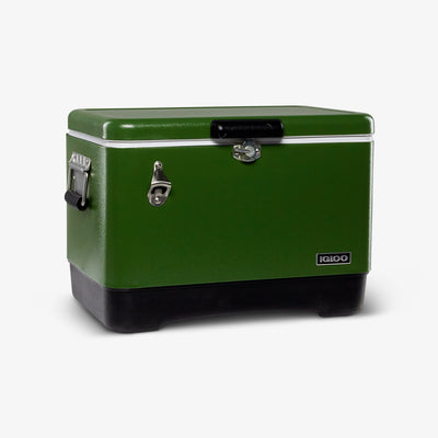 Angle View | Legacy Stainless Steel 54 Qt Cooler::Green::Built-In Bottle Opener