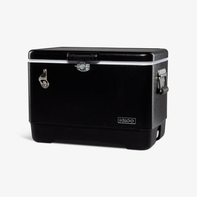 Angle View | Legacy Stainless Steel 54 Qt Cooler::Black::Secure & Easy to Carry