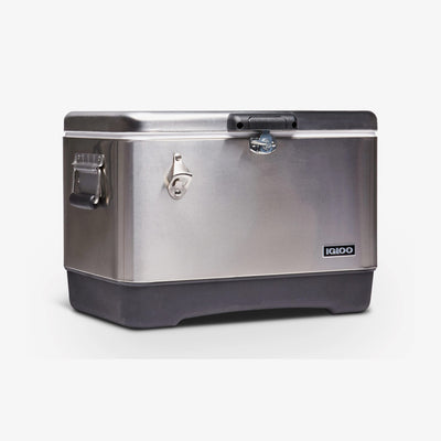 Angle View | Legacy 54 Qt Cooler::Stainless Steel::Built-in bottle opener