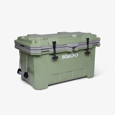 Angle View | IMX 70 Qt Cooler::Oil Green::Marine-grade rubberized latches
