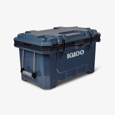 Angle View | IMX 70 Qt Cooler::Rugged Blue::Rubberized T-latches