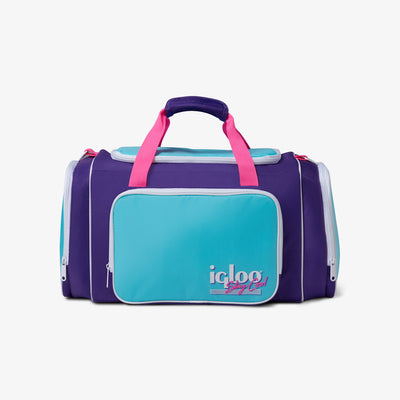 Front View | Retro Duffel Bag Cooler::Purple::Carryall cooler bag