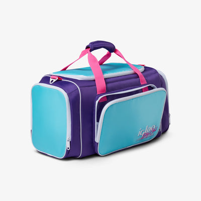 Angle View | Retro Duffel Bag Cooler::Purple::