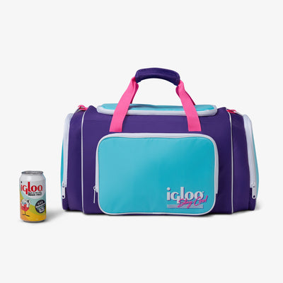Size View | Retro Duffel Bag Cooler::Purple::Holds up to 24 cans