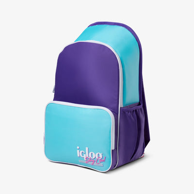 Angle View | Retro Backpack Cooler::Purple::Soft, exterior fabric