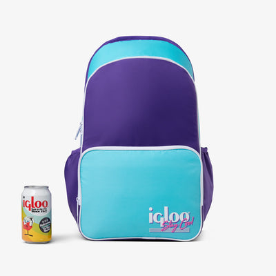 Size View | Retro Backpack Cooler::Purple::Holds up to 20 cans