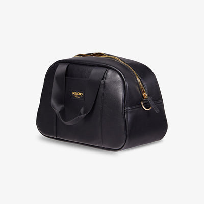 Angle View | Igloo Luxe Satchel Cooler Bag::Black::Vegan leather exterior
