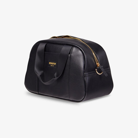 Angle View | Igloo Luxe Satchel Cooler Bag::Black::Vegan leather exterior