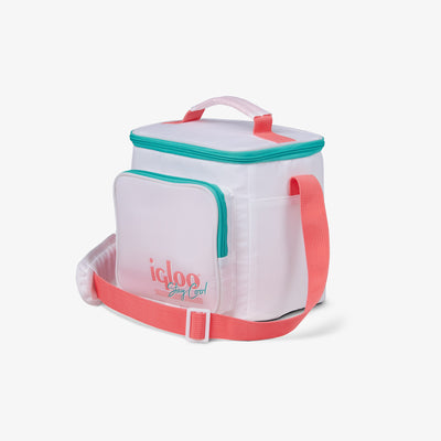 Angle View | Retro Square Lunch Bag::White::Adjustable shoulder strap