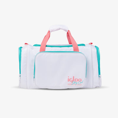 Front View | Retro Duffel Bag Cooler::White::Carryall cooler bag