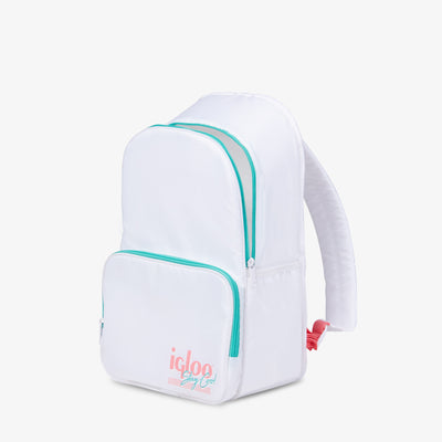 Angle View | Retro Backpack Cooler::White::Soft, exterior fabric