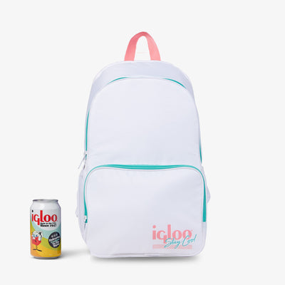 Size View | Retro Backpack Cooler::White::Holds up to 20 cans