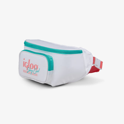 Angle View | Retro Fanny Pack::White::Adjustable waist strap