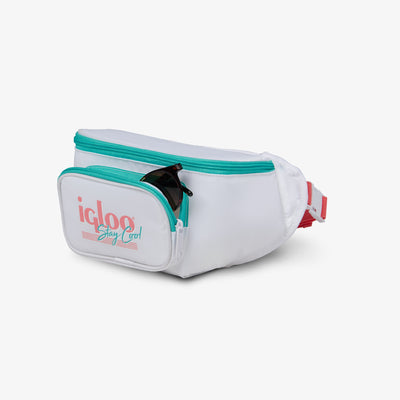Front Pouch View | Retro Fanny Pack::White::Front zip pocket