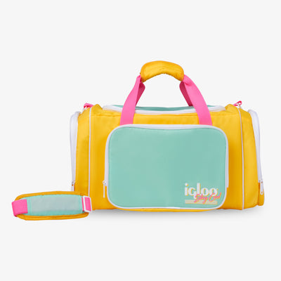 Front View | Retro Duffel Bag Cooler::Yellow::Carryall cooler bag