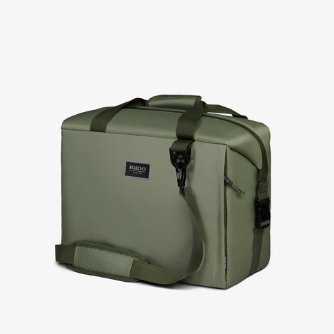 Strap View | South Coast Snapdown 36-Can Bag::Oil Green::Exterior zipper pocket