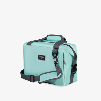 Angle View | South Coast Snapdown 14-Can Bag::Seafoam::Exterior zipper pocket