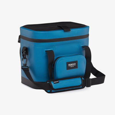 Angle View | Trailmate 18-Can Tote::Modern Blue::Exterior zipper pocket