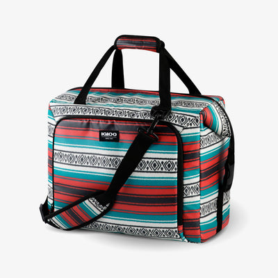 Angle View | Seadrift Snapdown 36-Can Bag::Blanket Stripes