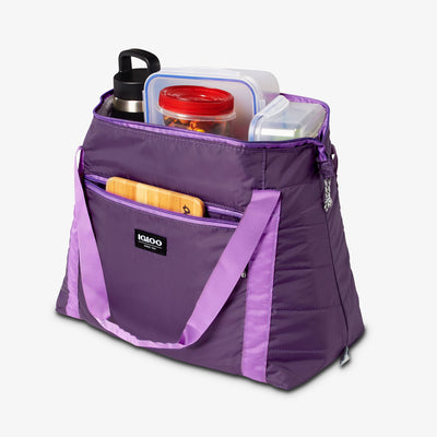 Open View | Packable Puffer 20-Can Cooler Bag::Eggplant::Up to 8 hours ice retention