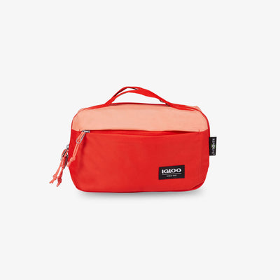 Front View | FUNdamentals Hip Pack Cooler Bag::Fresh Salmon/Fiesta::Made from recycled water bottles