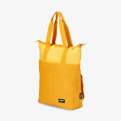 Angle View | FUNdamentals Tote Cooler Backpack::Autumn Blaze/Spectra Yellow::Versatile carrying capabilities