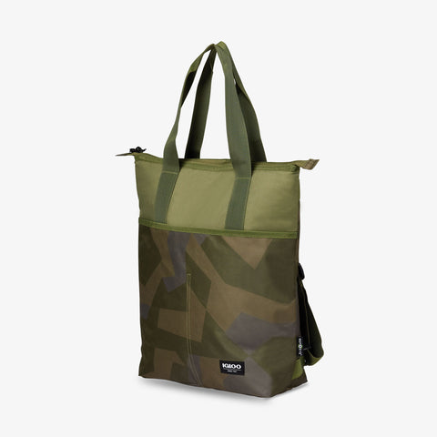 Angle View | FUNdamentals Tote Cooler Backpack::Swedish Camo::Versatile carrying capabilities