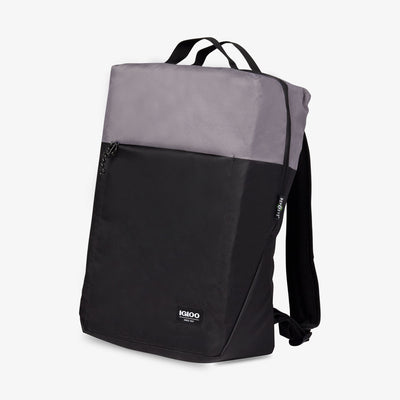 Angle View | FUNdamentals Lotus Cooler Backpack::Black/Castle Rock::Large front zipper pocket