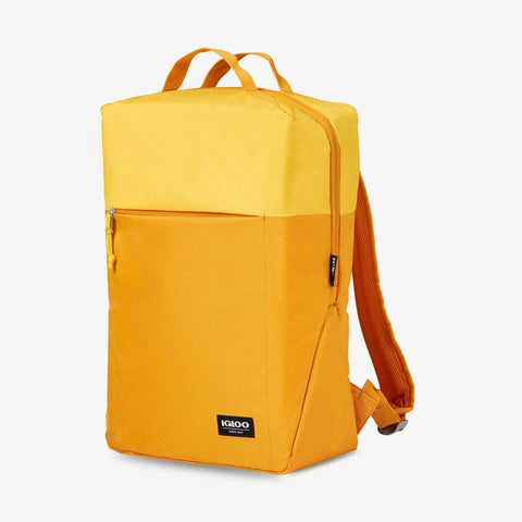 Angle View | FUNdamentals Lotus Cooler Backpack::Autumn Blaze/Spectra Yellow::Large front zipper pocket