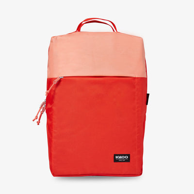 Front View | FUNdamentals Lotus Cooler Backpack::Fresh Salmon/Fiesta::Made from recycled water bottles