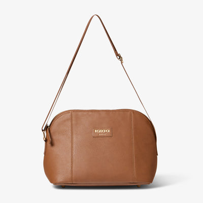 Strap View | Igloo Luxe Crossbody Cooler Bag::Cognac::Adjustable, crossbody strap