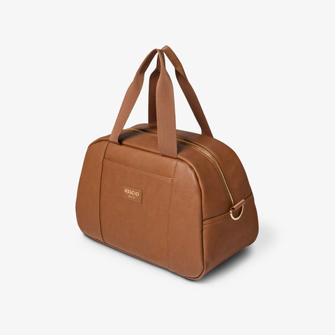 Angle View | Igloo Luxe Satchel Cooler Bag::Cognac::Vegan leather exterior